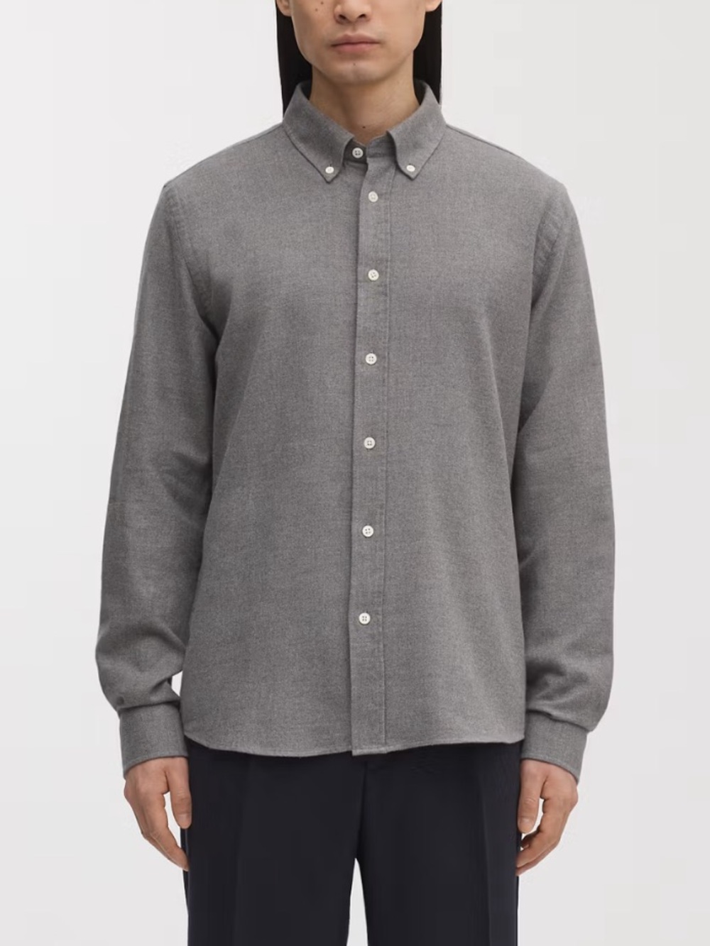 Asket The Flannel Shirt Grey Melange Button Down Organic Cotton 2025-XL Short